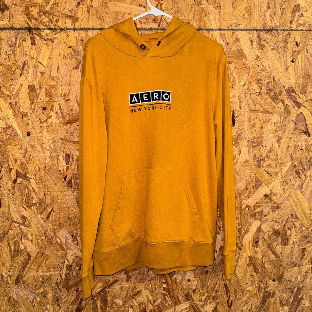Aeropostale Mustard Yellow Logo Hoodie Y2K Athleisure Loungewear Sporty Mens‎ L - Picture 2 of 6